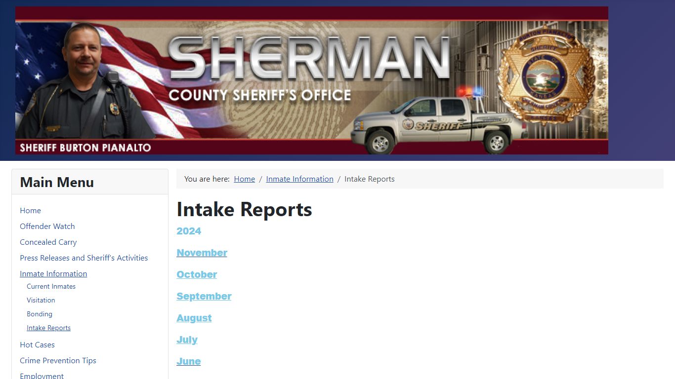 Intake Reports - Sherman County Sheriff